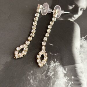 60's Rhinestone Drop Earrings with Teardrop - Rhinestone Dangle Earrings - Studs